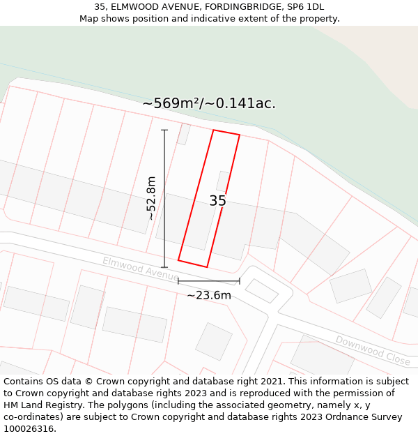 35, ELMWOOD AVENUE, FORDINGBRIDGE, SP6 1DL: Plot and title map