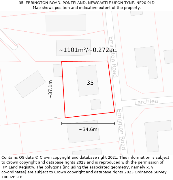 35, ERRINGTON ROAD, PONTELAND, NEWCASTLE UPON TYNE, NE20 9LD: Plot and title map