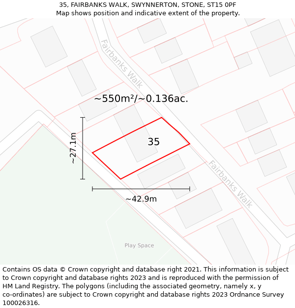 35, FAIRBANKS WALK, SWYNNERTON, STONE, ST15 0PF: Plot and title map