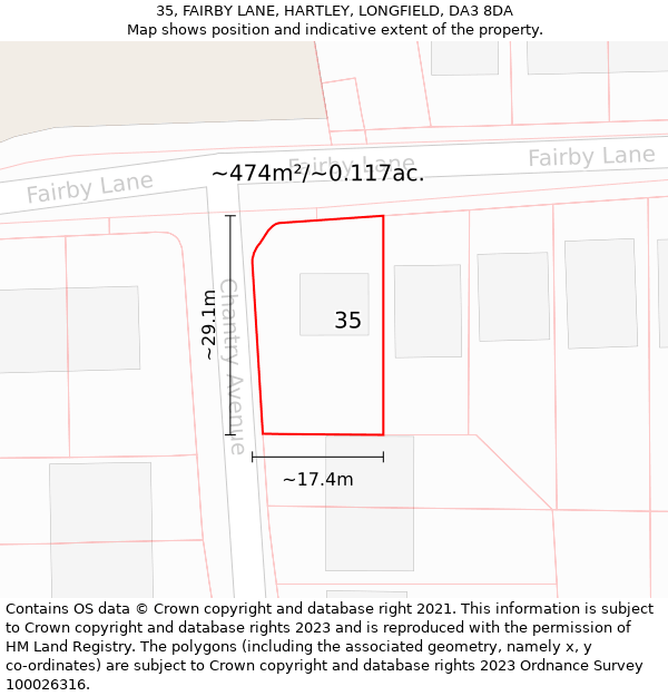 35, FAIRBY LANE, HARTLEY, LONGFIELD, DA3 8DA: Plot and title map