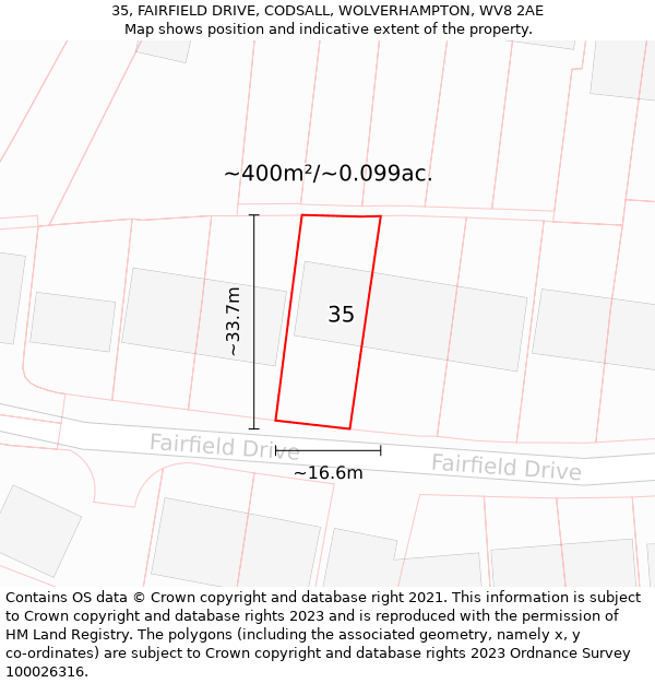 35, FAIRFIELD DRIVE, CODSALL, WOLVERHAMPTON, WV8 2AE: Plot and title map