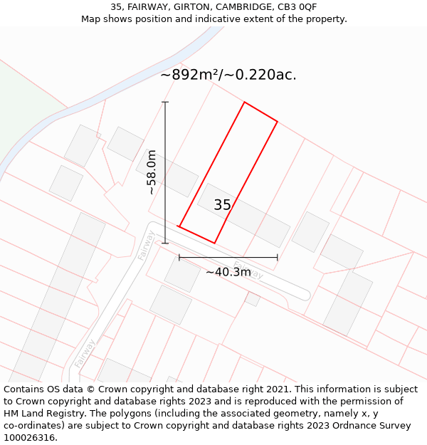 35, FAIRWAY, GIRTON, CAMBRIDGE, CB3 0QF: Plot and title map