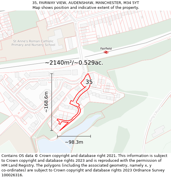 35, FAIRWAY VIEW, AUDENSHAW, MANCHESTER, M34 5YT: Plot and title map