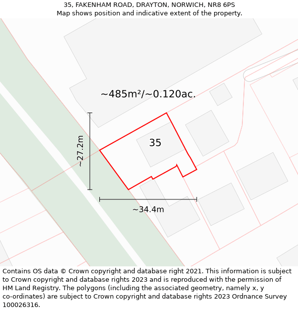 35, FAKENHAM ROAD, DRAYTON, NORWICH, NR8 6PS: Plot and title map