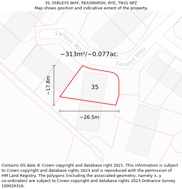 35, FARLEYS WAY, PEASMARSH, RYE, TN31 6PZ: Plot and title map