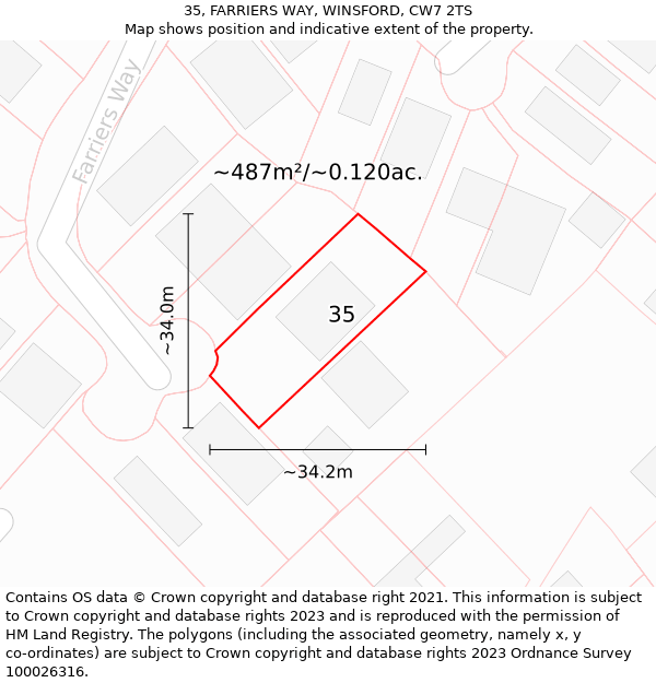 35, FARRIERS WAY, WINSFORD, CW7 2TS: Plot and title map