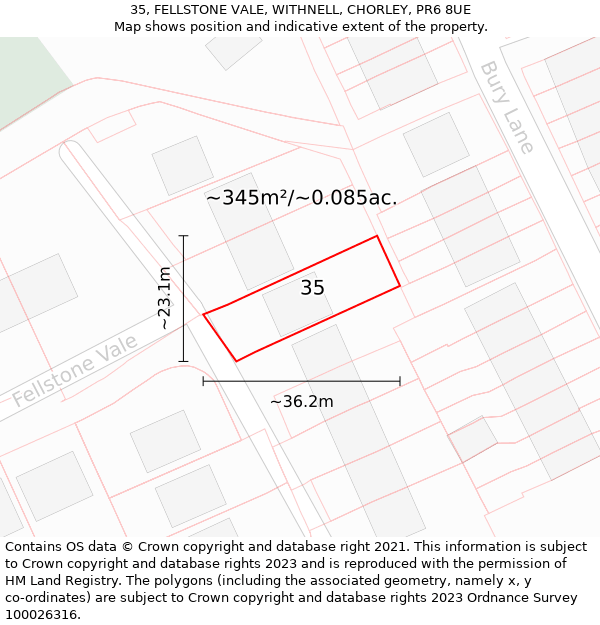 35, FELLSTONE VALE, WITHNELL, CHORLEY, PR6 8UE: Plot and title map