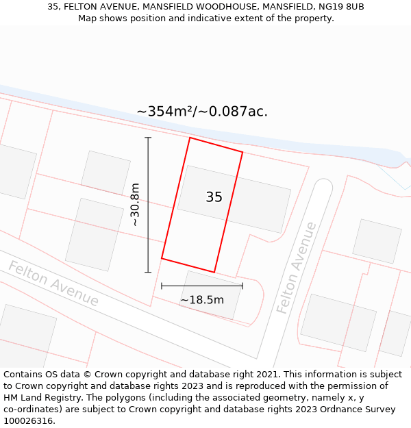 35, FELTON AVENUE, MANSFIELD WOODHOUSE, MANSFIELD, NG19 8UB: Plot and title map