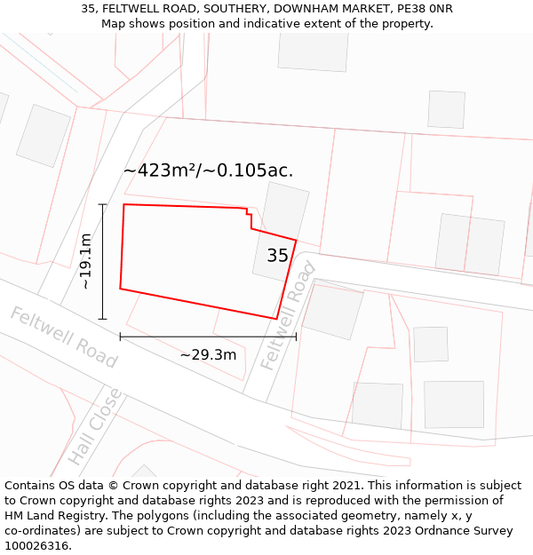 35, FELTWELL ROAD, SOUTHERY, DOWNHAM MARKET, PE38 0NR: Plot and title map