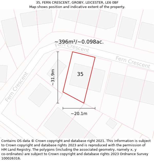 35, FERN CRESCENT, GROBY, LEICESTER, LE6 0BF: Plot and title map