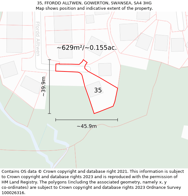 35, FFORDD ALLTWEN, GOWERTON, SWANSEA, SA4 3HG: Plot and title map