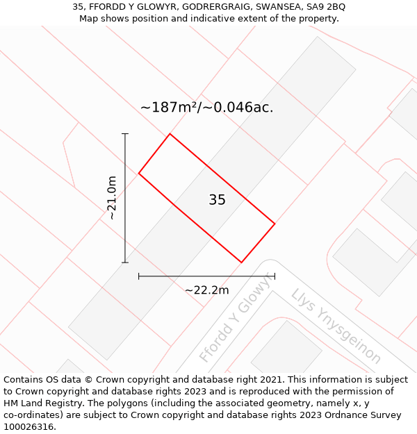 35, FFORDD Y GLOWYR, GODRERGRAIG, SWANSEA, SA9 2BQ: Plot and title map