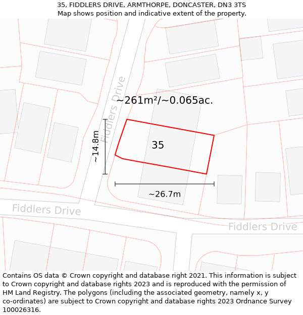 35, FIDDLERS DRIVE, ARMTHORPE, DONCASTER, DN3 3TS: Plot and title map