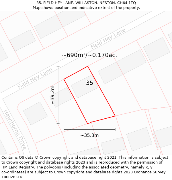 35, FIELD HEY LANE, WILLASTON, NESTON, CH64 1TQ: Plot and title map