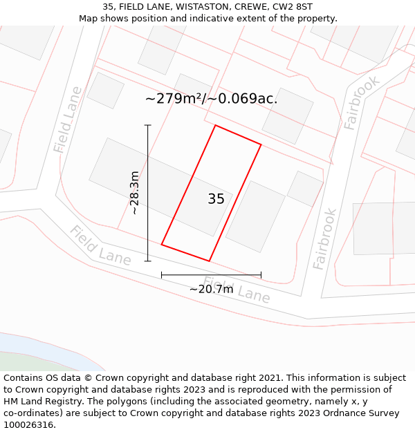 35, FIELD LANE, WISTASTON, CREWE, CW2 8ST: Plot and title map