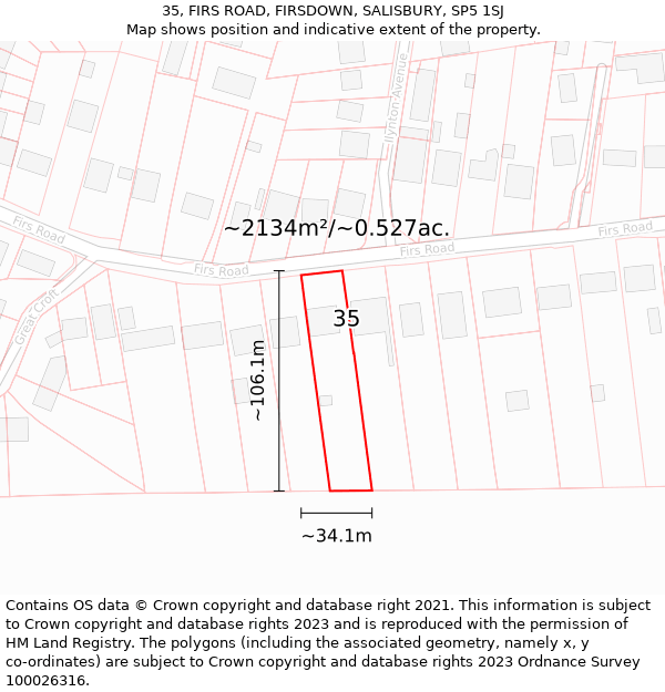 35, FIRS ROAD, FIRSDOWN, SALISBURY, SP5 1SJ: Plot and title map