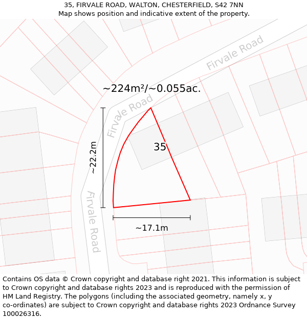 35, FIRVALE ROAD, WALTON, CHESTERFIELD, S42 7NN: Plot and title map