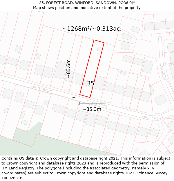 35, FOREST ROAD, WINFORD, SANDOWN, PO36 0JY: Plot and title map