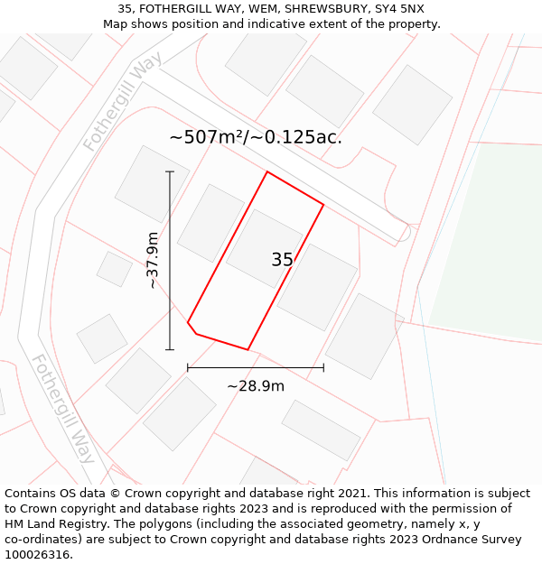 35, FOTHERGILL WAY, WEM, SHREWSBURY, SY4 5NX: Plot and title map