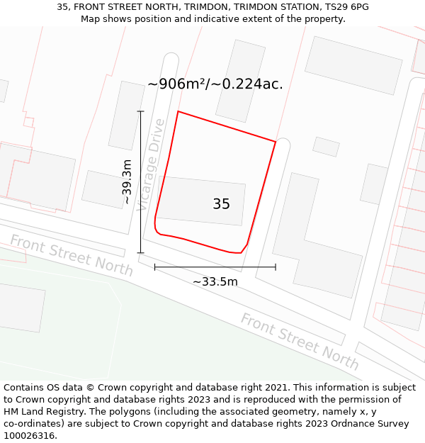 35, FRONT STREET NORTH, TRIMDON, TRIMDON STATION, TS29 6PG: Plot and title map