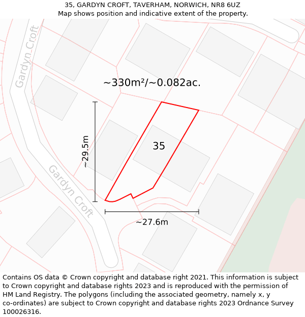 35, GARDYN CROFT, TAVERHAM, NORWICH, NR8 6UZ: Plot and title map