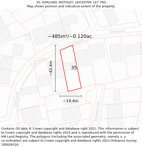 35, GARLAND, ROTHLEY, LEICESTER, LE7 7RG: Plot and title map