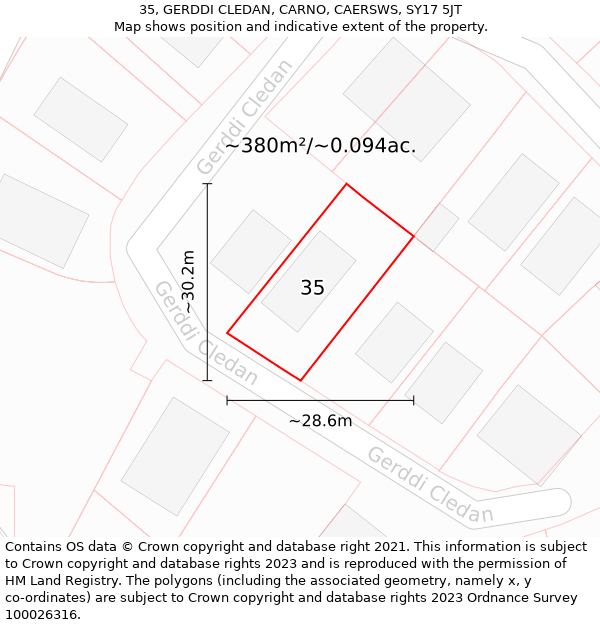 35, GERDDI CLEDAN, CARNO, CAERSWS, SY17 5JT: Plot and title map