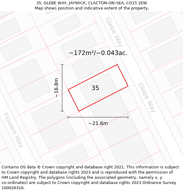 35, GLEBE WAY, JAYWICK, CLACTON-ON-SEA, CO15 2EW: Plot and title map