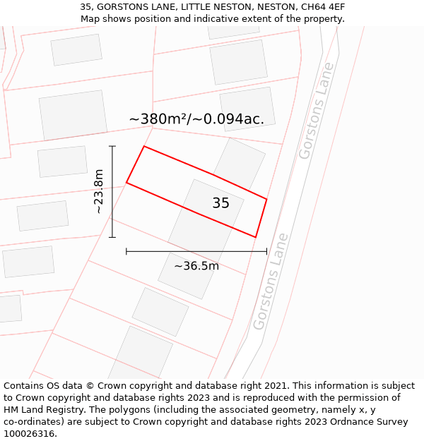 35, GORSTONS LANE, LITTLE NESTON, NESTON, CH64 4EF: Plot and title map