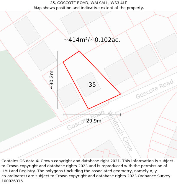 35, GOSCOTE ROAD, WALSALL, WS3 4LE: Plot and title map