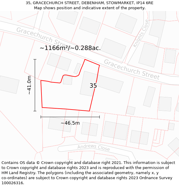 35, GRACECHURCH STREET, DEBENHAM, STOWMARKET, IP14 6RE: Plot and title map