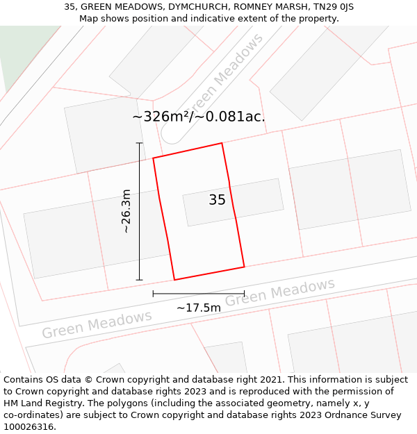 35, GREEN MEADOWS, DYMCHURCH, ROMNEY MARSH, TN29 0JS: Plot and title map