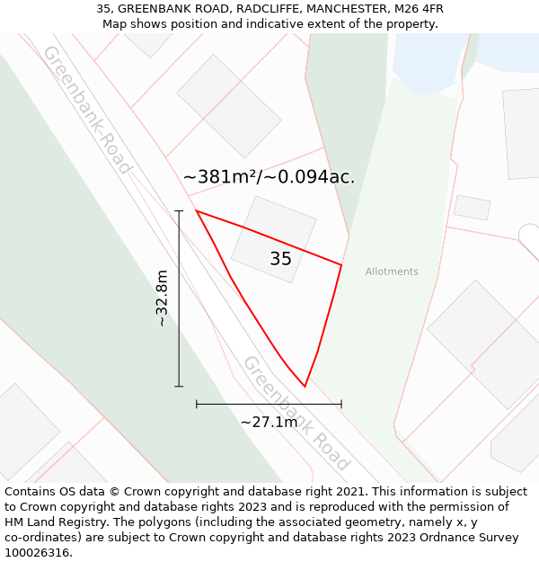 35, GREENBANK ROAD, RADCLIFFE, MANCHESTER, M26 4FR: Plot and title map