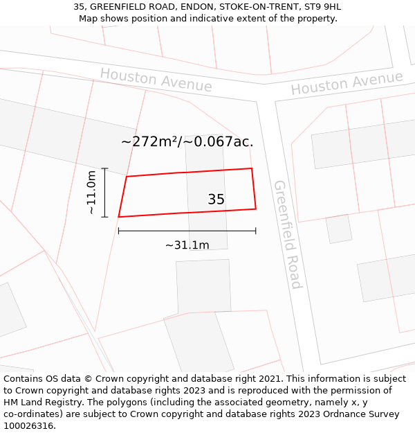 35, GREENFIELD ROAD, ENDON, STOKE-ON-TRENT, ST9 9HL: Plot and title map