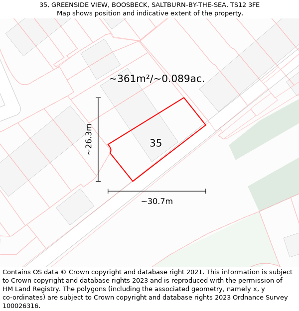 35, GREENSIDE VIEW, BOOSBECK, SALTBURN-BY-THE-SEA, TS12 3FE: Plot and title map