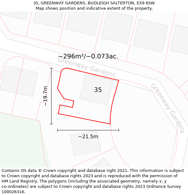 35, GREENWAY GARDENS, BUDLEIGH SALTERTON, EX9 6SW: Plot and title map