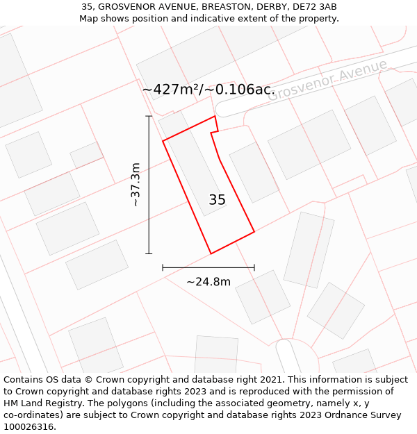 35, GROSVENOR AVENUE, BREASTON, DERBY, DE72 3AB: Plot and title map