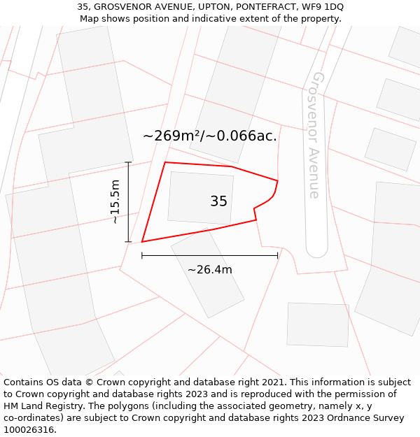 35, GROSVENOR AVENUE, UPTON, PONTEFRACT, WF9 1DQ: Plot and title map