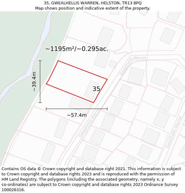 35, GWEALHELLIS WARREN, HELSTON, TR13 8PQ: Plot and title map