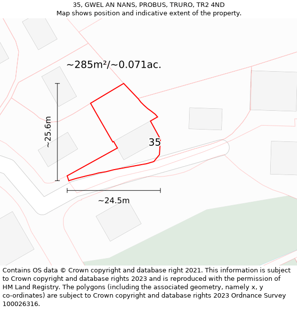 35, GWEL AN NANS, PROBUS, TRURO, TR2 4ND: Plot and title map