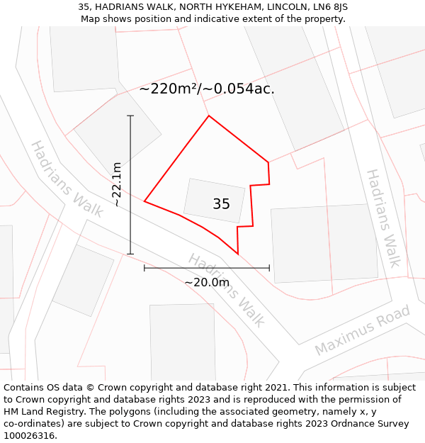 35, HADRIANS WALK, NORTH HYKEHAM, LINCOLN, LN6 8JS: Plot and title map