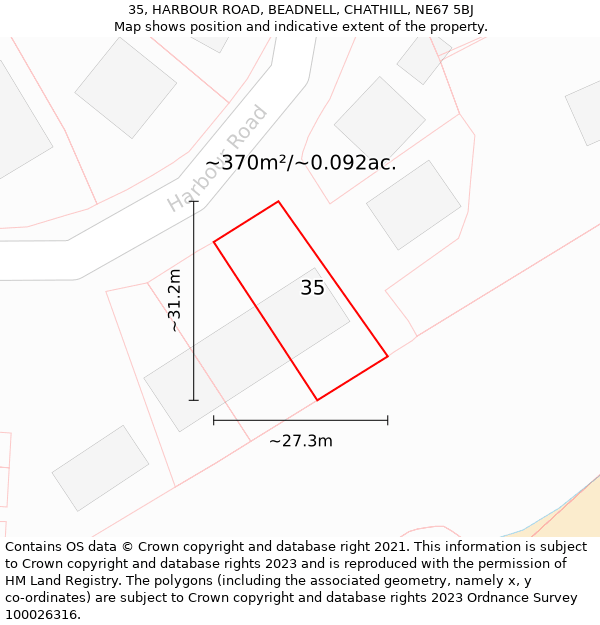 35, HARBOUR ROAD, BEADNELL, CHATHILL, NE67 5BJ: Plot and title map