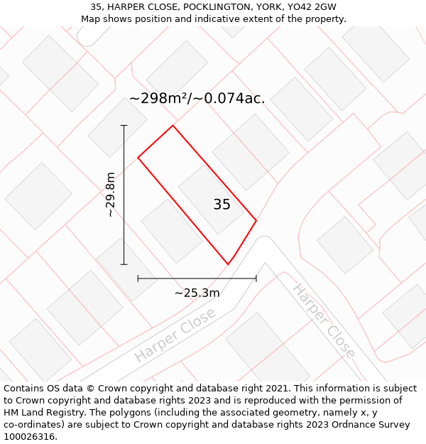 35, HARPER CLOSE, POCKLINGTON, YORK, YO42 2GW: Plot and title map