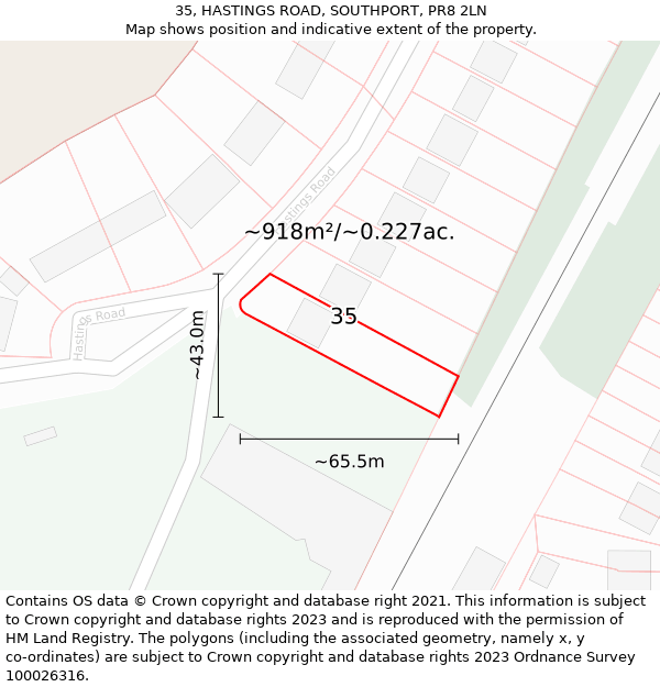 35, HASTINGS ROAD, SOUTHPORT, PR8 2LN: Plot and title map