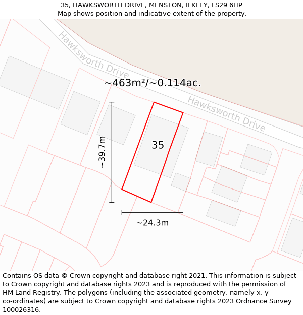 35, HAWKSWORTH DRIVE, MENSTON, ILKLEY, LS29 6HP: Plot and title map