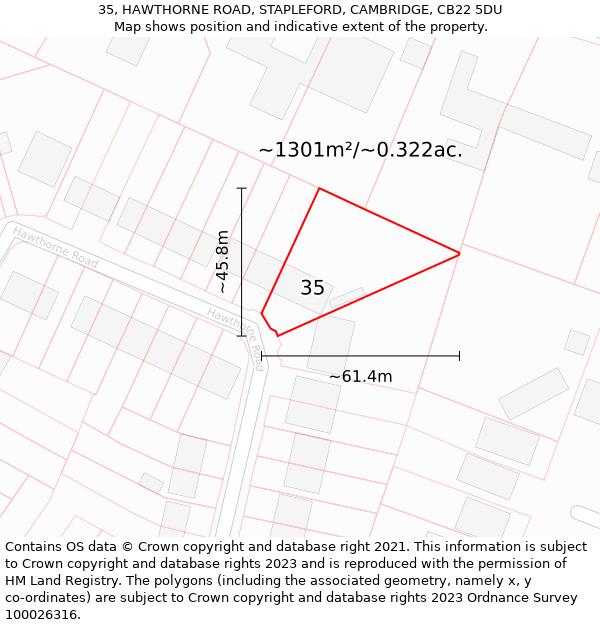 35, HAWTHORNE ROAD, STAPLEFORD, CAMBRIDGE, CB22 5DU: Plot and title map