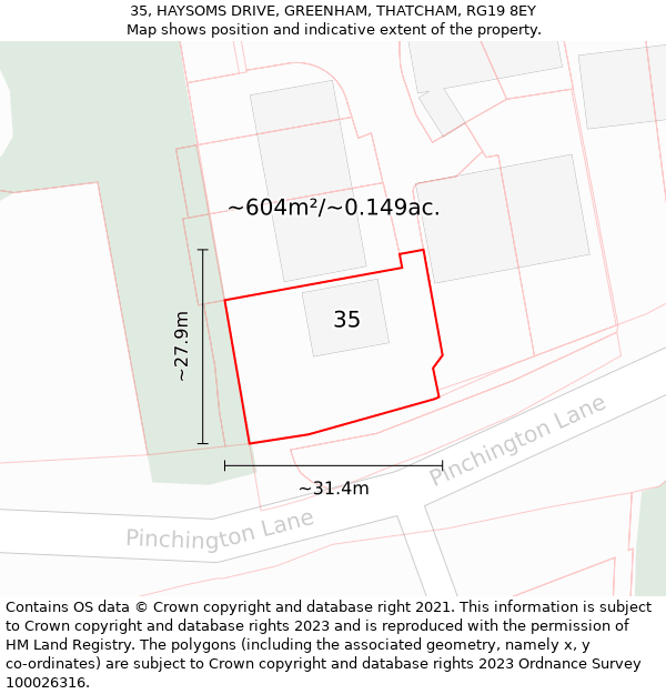 35, HAYSOMS DRIVE, GREENHAM, THATCHAM, RG19 8EY: Plot and title map