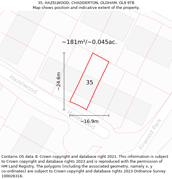 35, HAZELWOOD, CHADDERTON, OLDHAM, OL9 9TB: Plot and title map