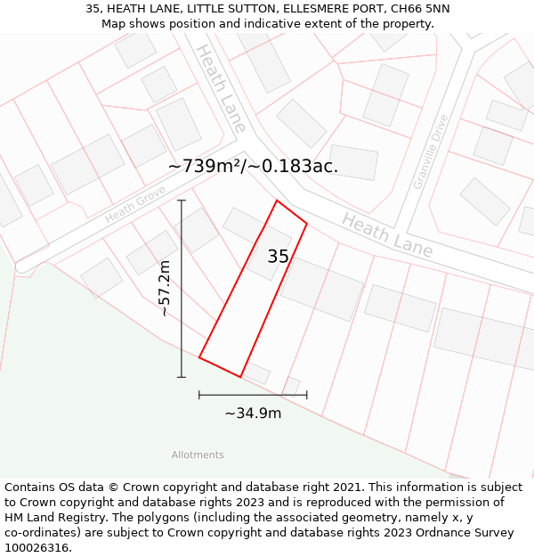 35, HEATH LANE, LITTLE SUTTON, ELLESMERE PORT, CH66 5NN: Plot and title map