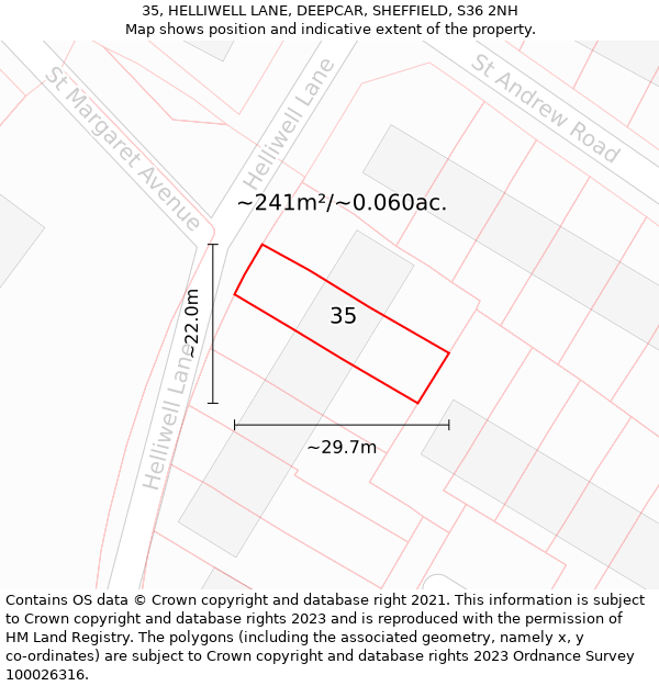 35, HELLIWELL LANE, DEEPCAR, SHEFFIELD, S36 2NH: Plot and title map